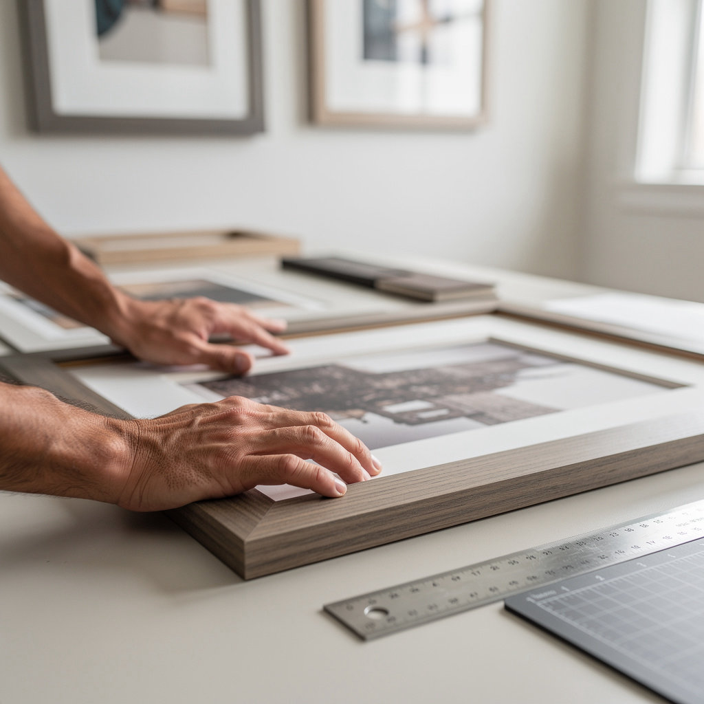 Distinctive Framing N Art interior wall design project in Santa Barbara showcasing a beautifully curated gallery wall